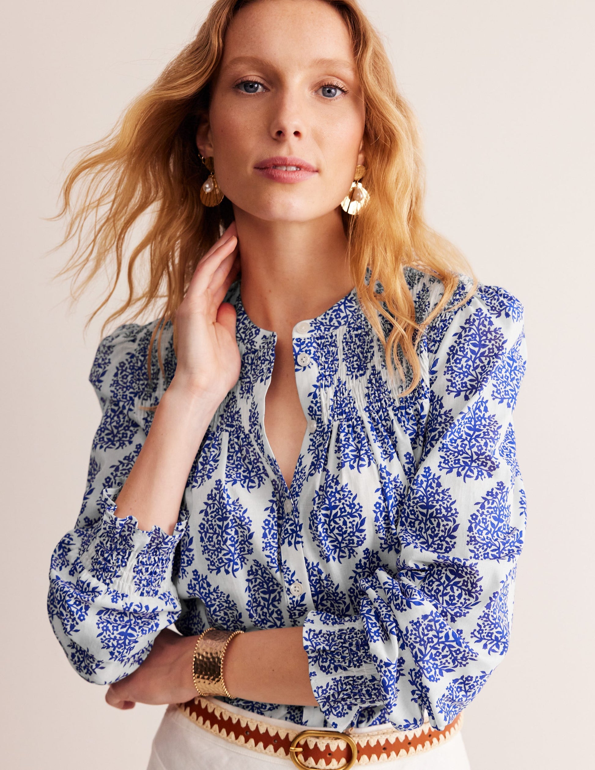 Helena Cotton Blouse-Ivory, Floret Paisley-1