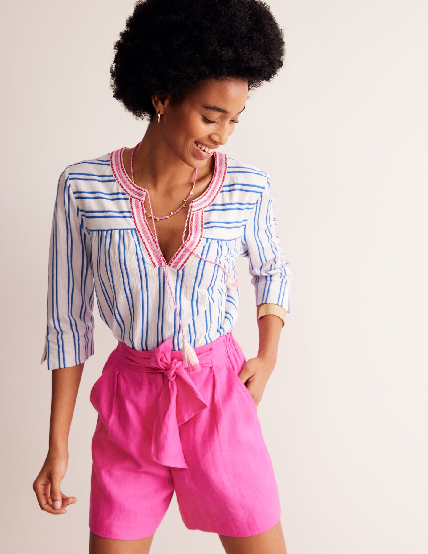 Blouson Sleeve Top-Mariner Blue Stripe