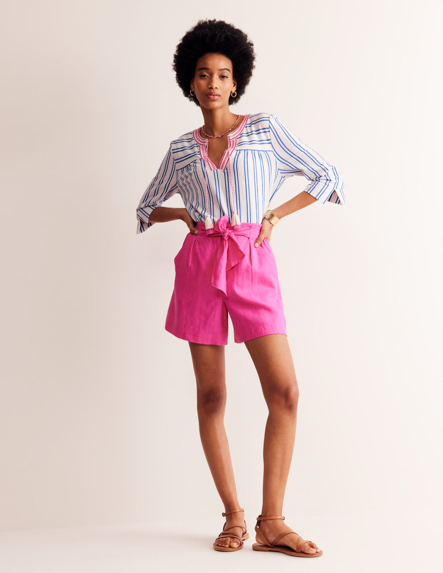 Blouson Sleeve Top-Mariner Blue Stripe