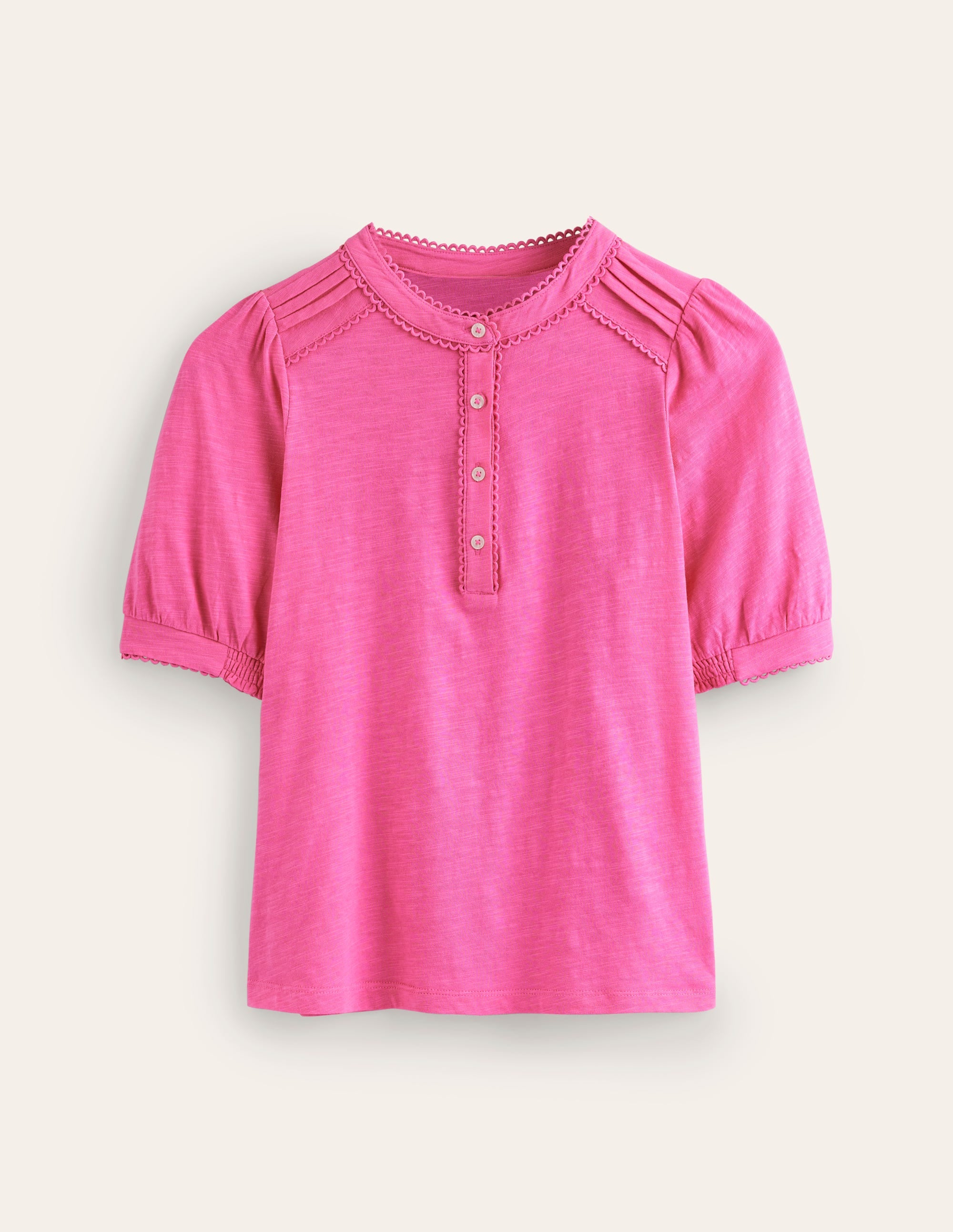 Pintuck Puff Sleeve Henley-Party Pink - Image 5