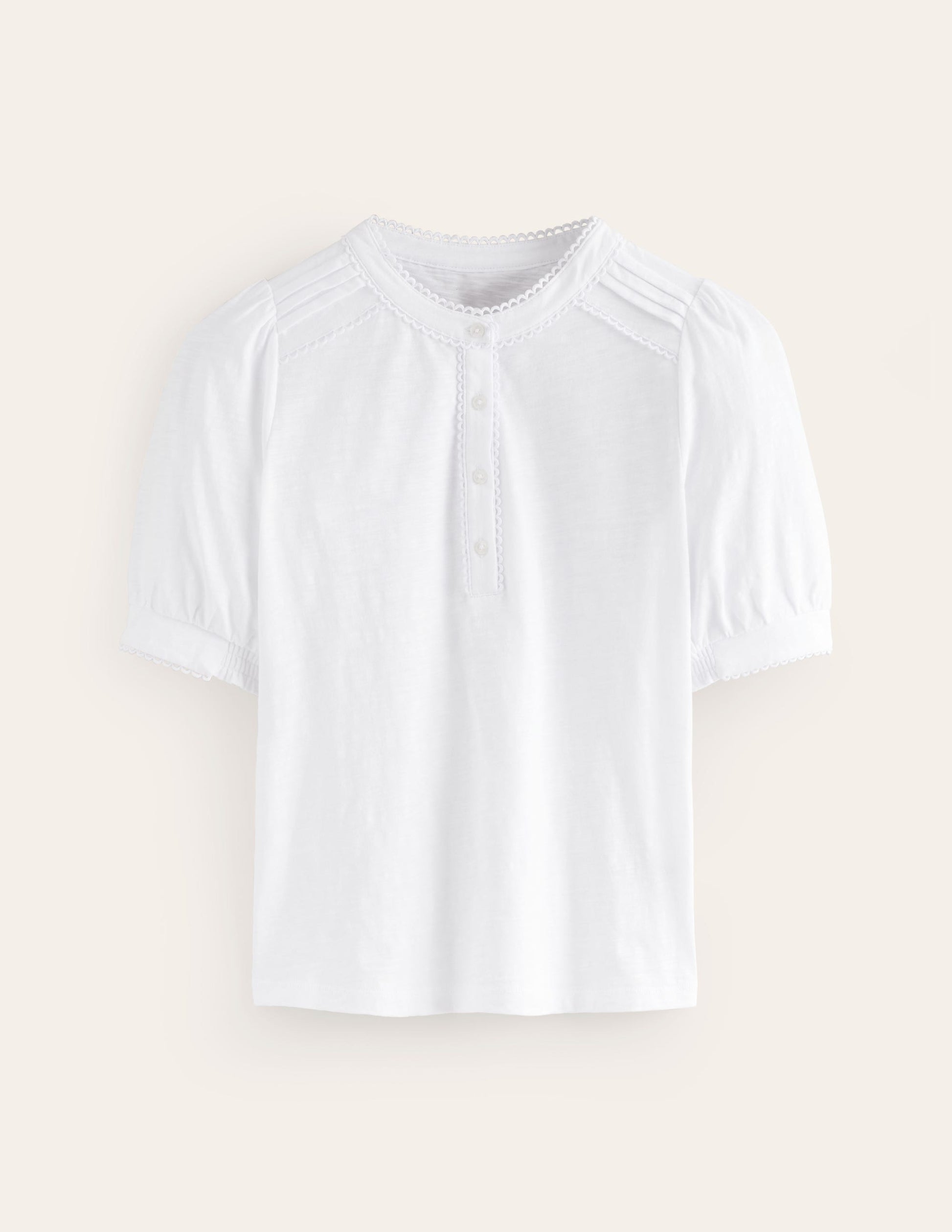 Pintuck Puff Sleeve Henley-White-6