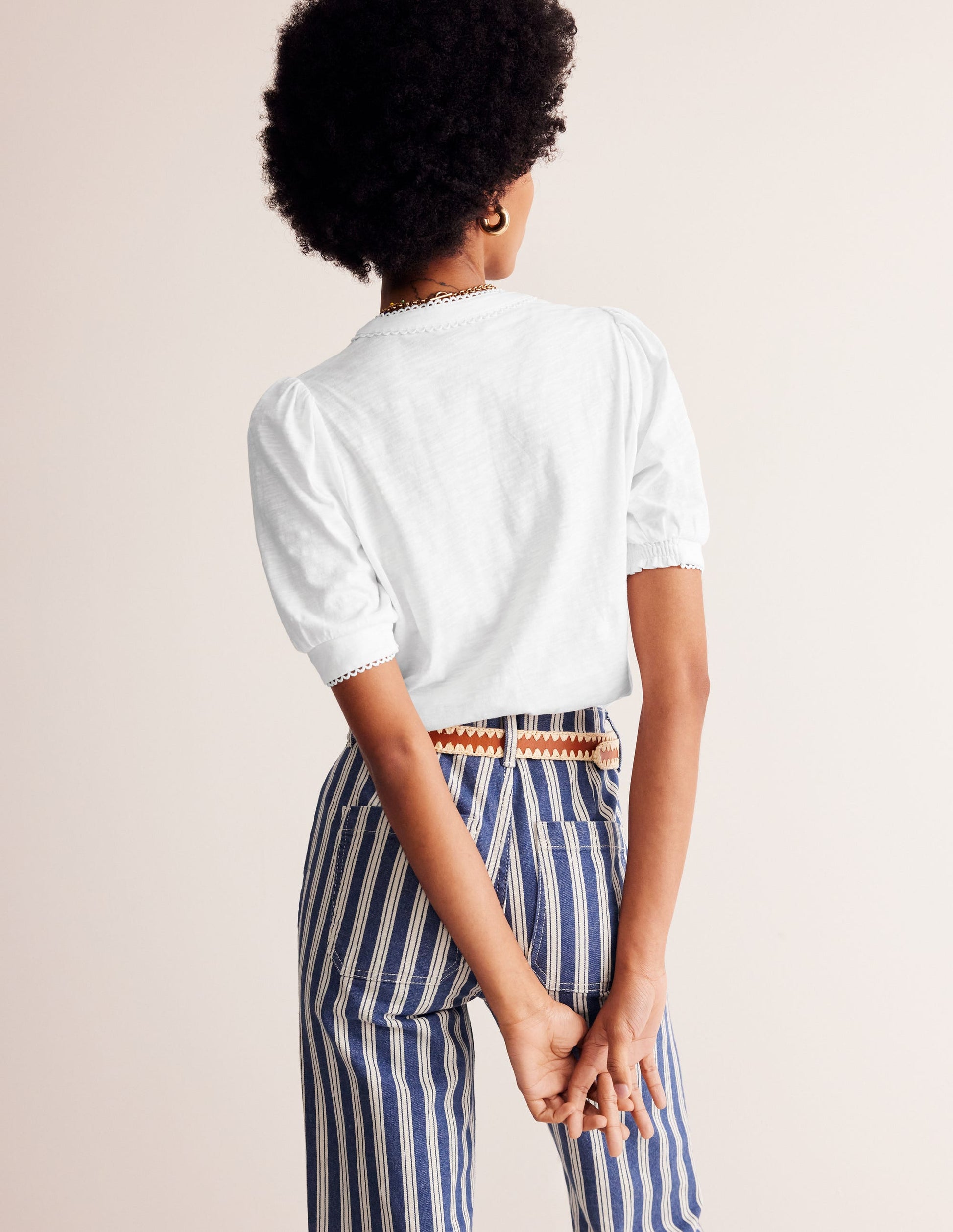 Pintuck Puff Sleeve Henley-White-3