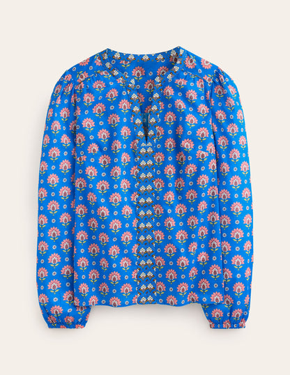 Cotton Printed Top-Cerulean Blue, Passion Geo