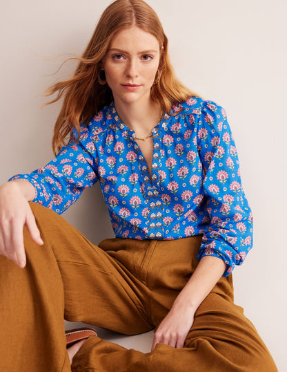 Cotton Printed Top-Cerulean Blue, Passion Geo