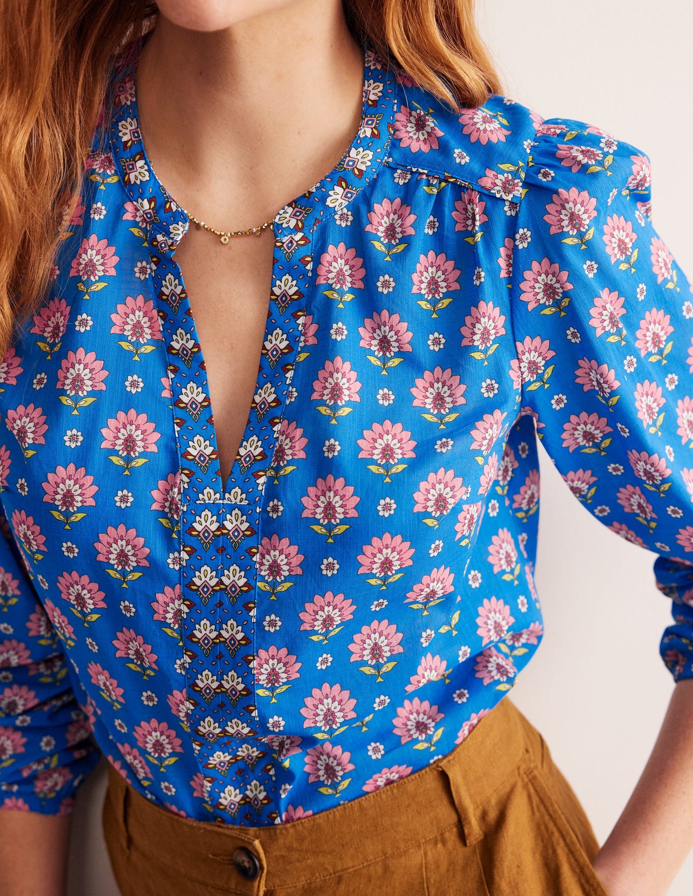 Cotton Printed Top-Cerulean Blue, Passion Geo