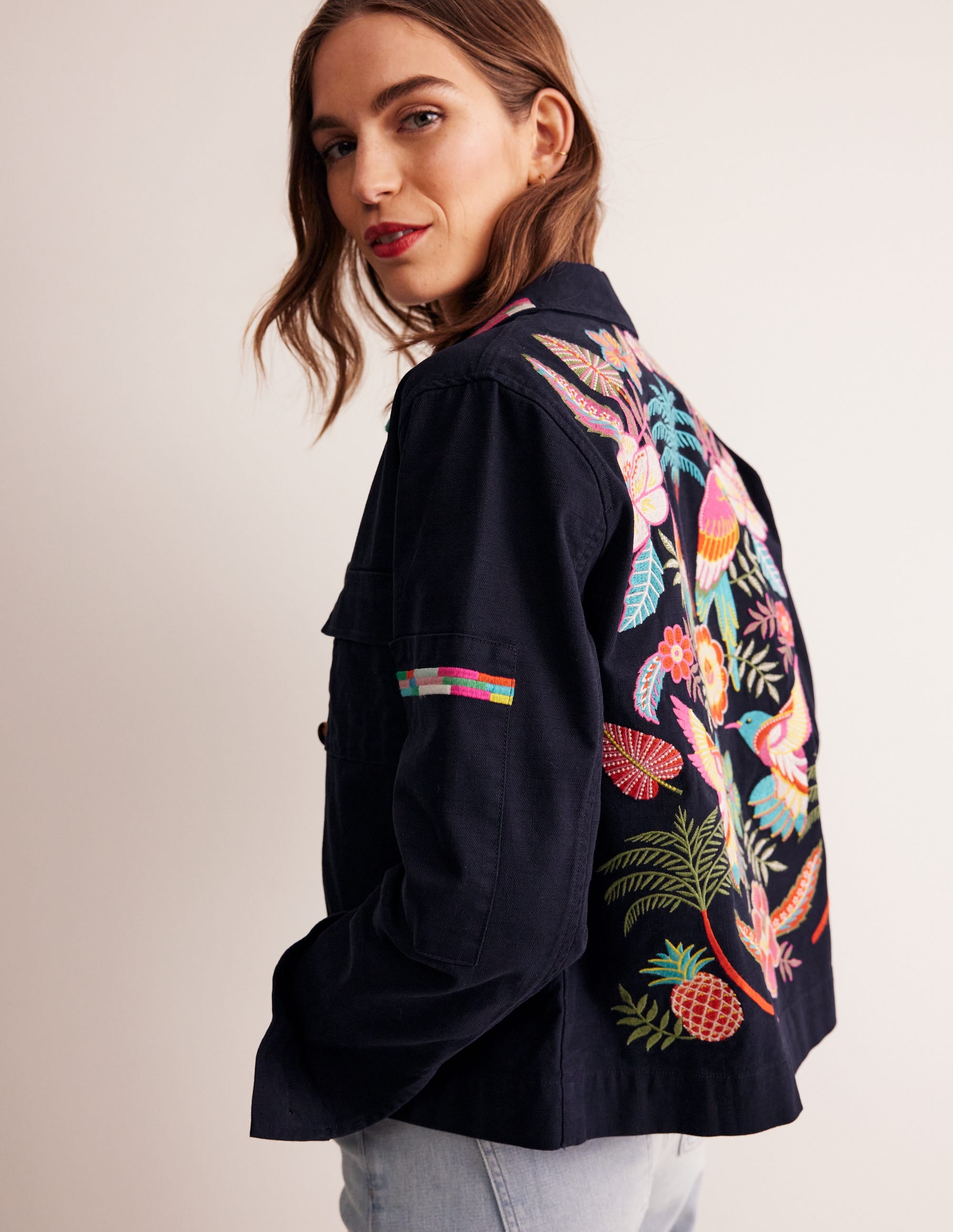 Islington Embroidered Jacket-Navy, Parrot - Image 1