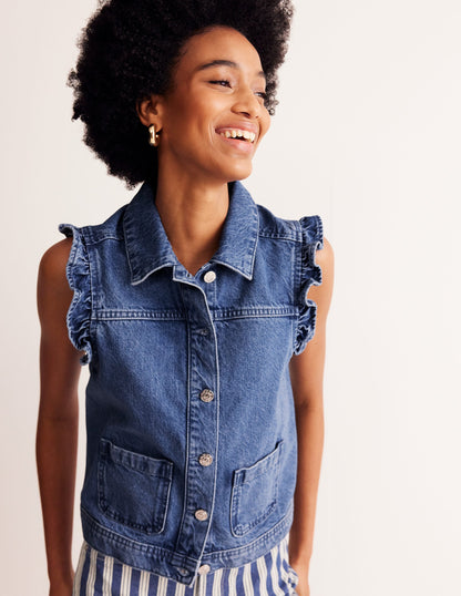 Denim Waistcoat-Mid Vintage Denim-1