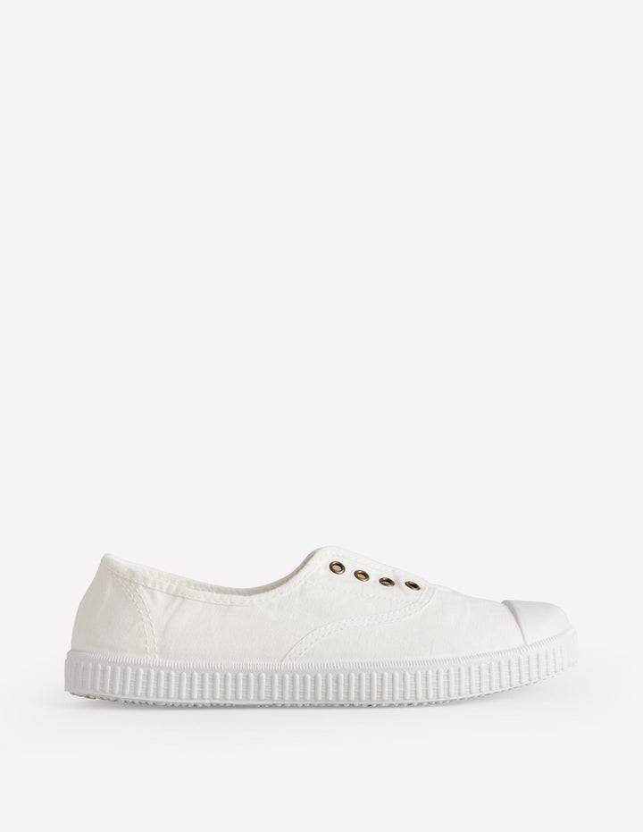 Laceless Canvas Plimsoll-Ivory