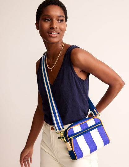 Canvas Cross-Body Bag-Blue Stripe-1