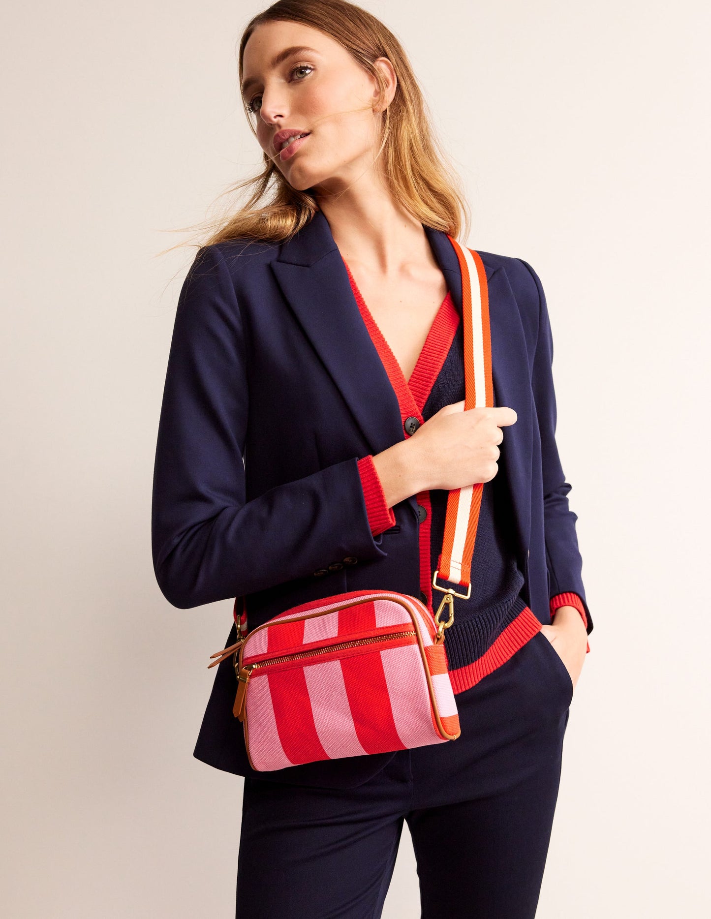 Canvas Cross-Body Bag-Pink Stripe