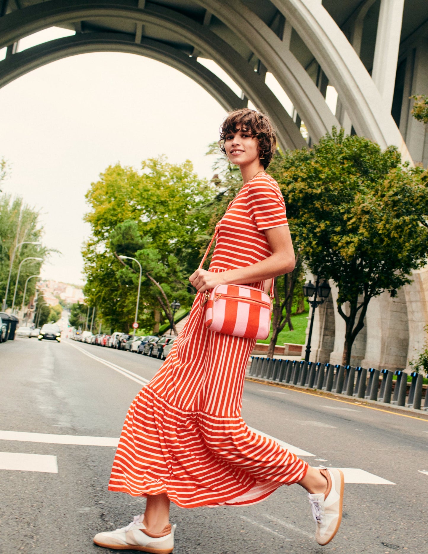 Canvas Cross-Body Bag-Pink Stripe