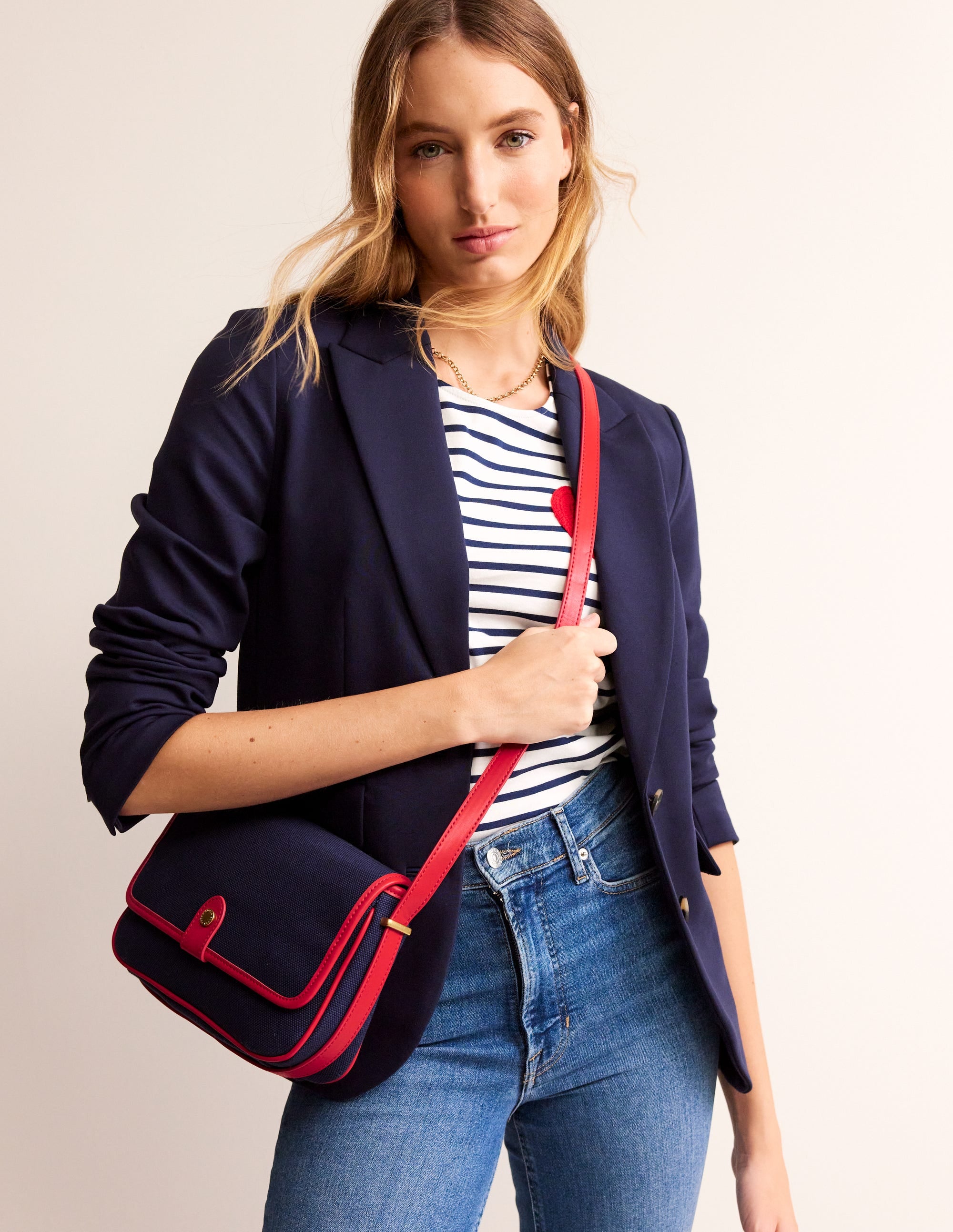 Structured Cross-Body Bag-Navy/ Red - Image 1