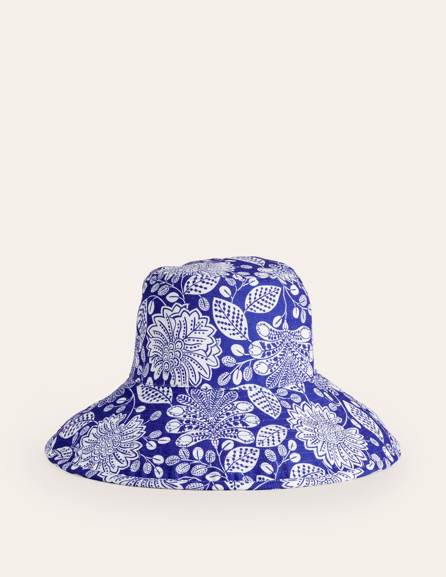 Printed Canvas Bucket Hat-Bright Blue, Gardenia Swirl