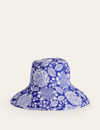 Printed Canvas Bucket Hat-Bright Blue, Gardenia Swirl