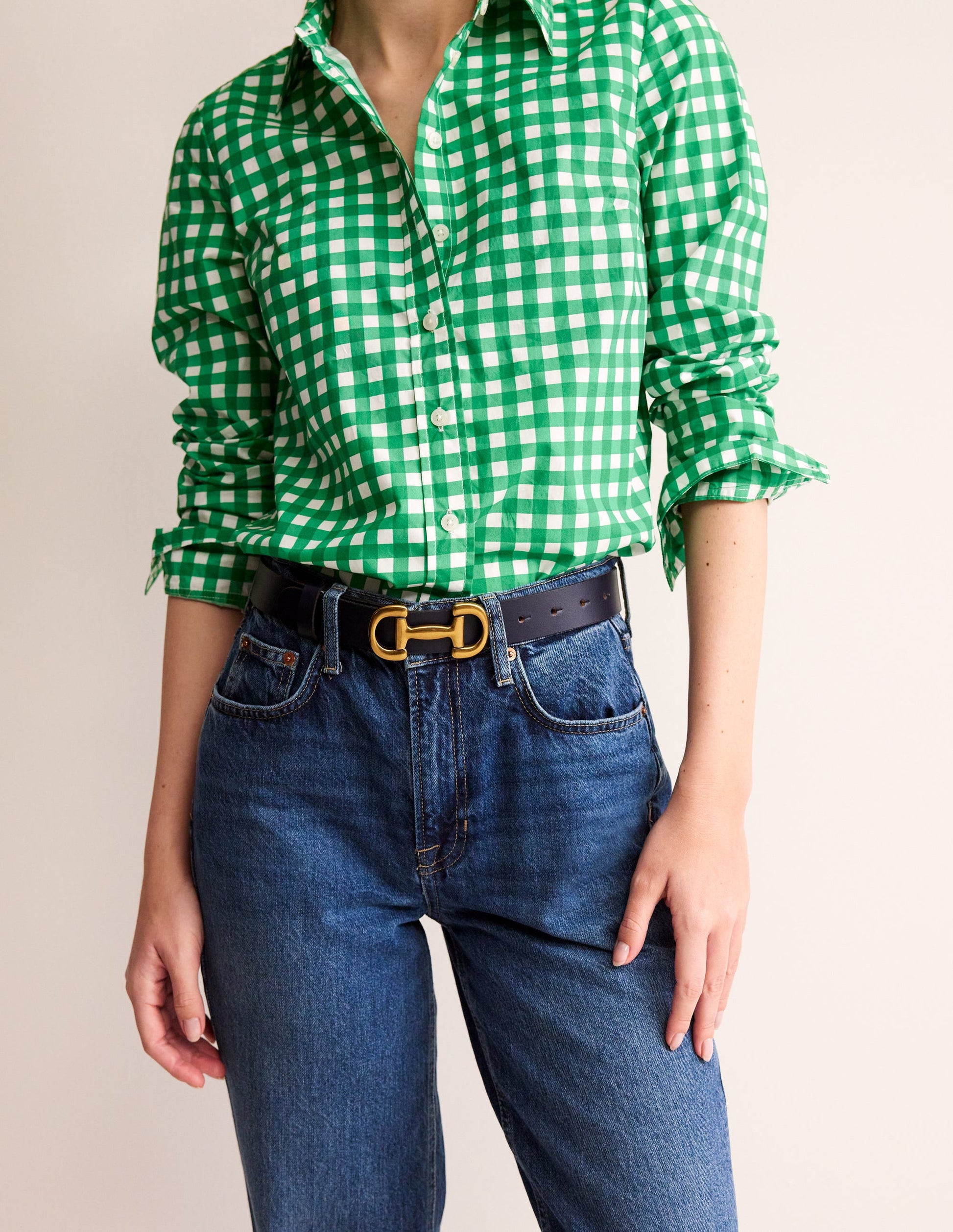 Iris Snaffle-Trim Leather Belt-Navy-1