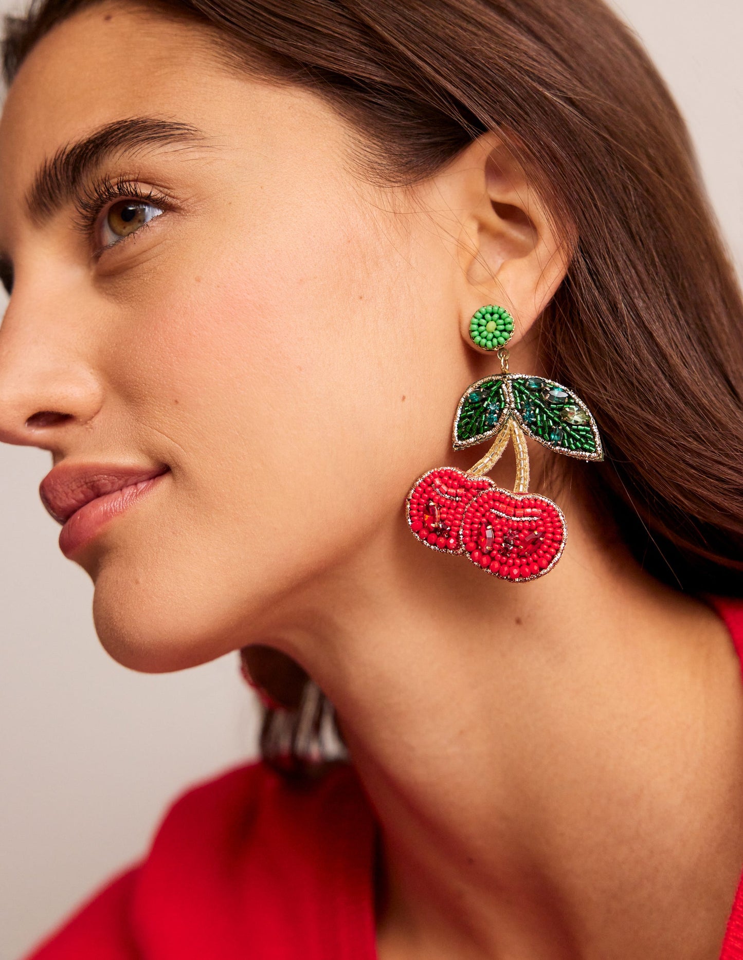Beady Motif Earrings-Cherry