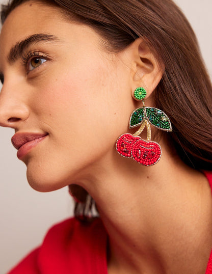 Beady Motif Earrings-Cherry-1