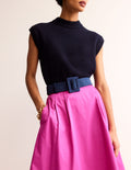 Suede Buckle Belt-Navy