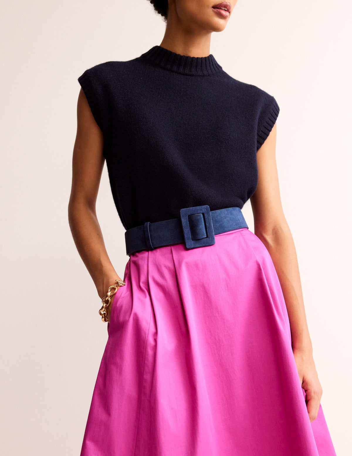 Suede Buckle Belt-Navy - Image 1