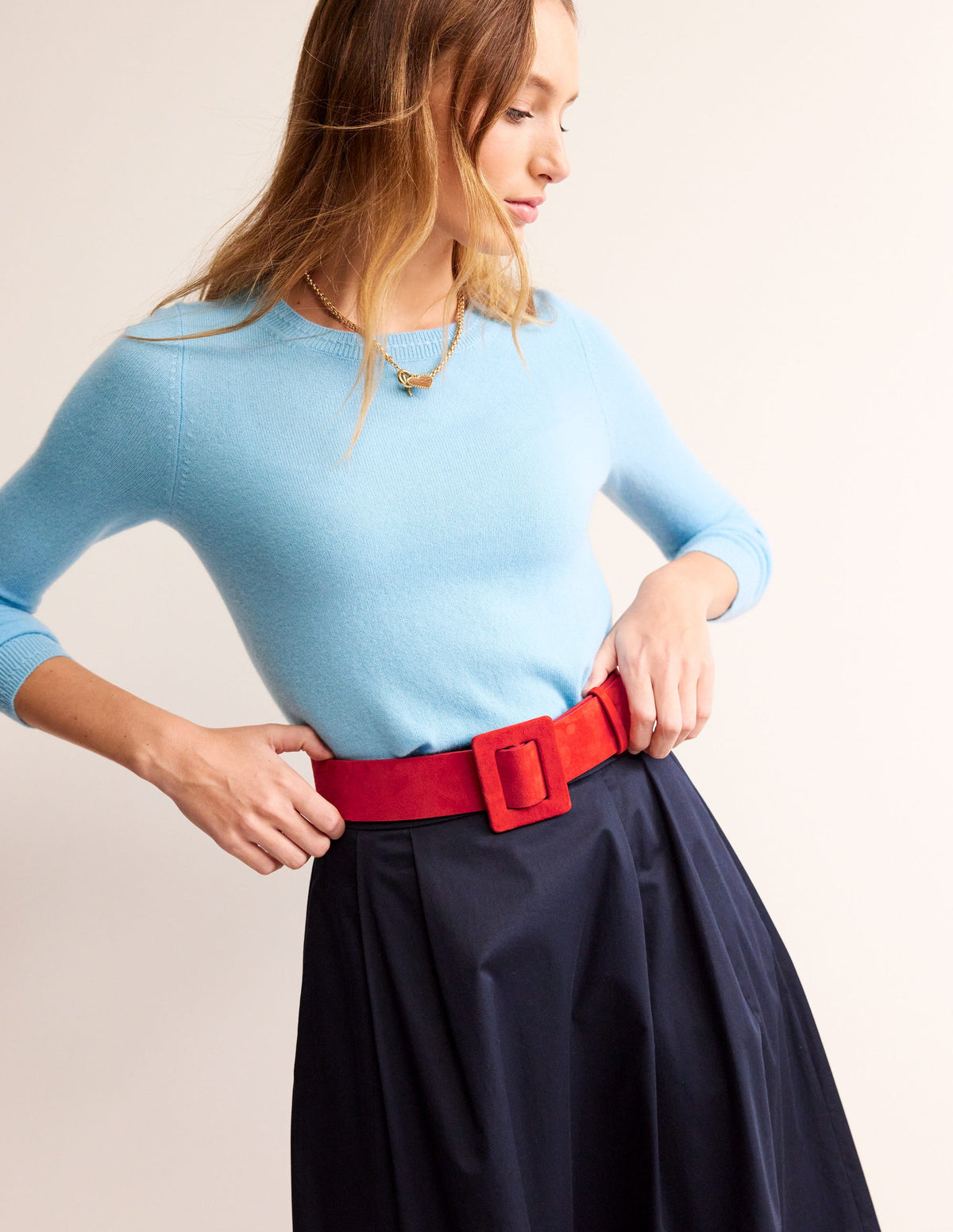 Suede Buckle Belt-Post Box Red - Image 1