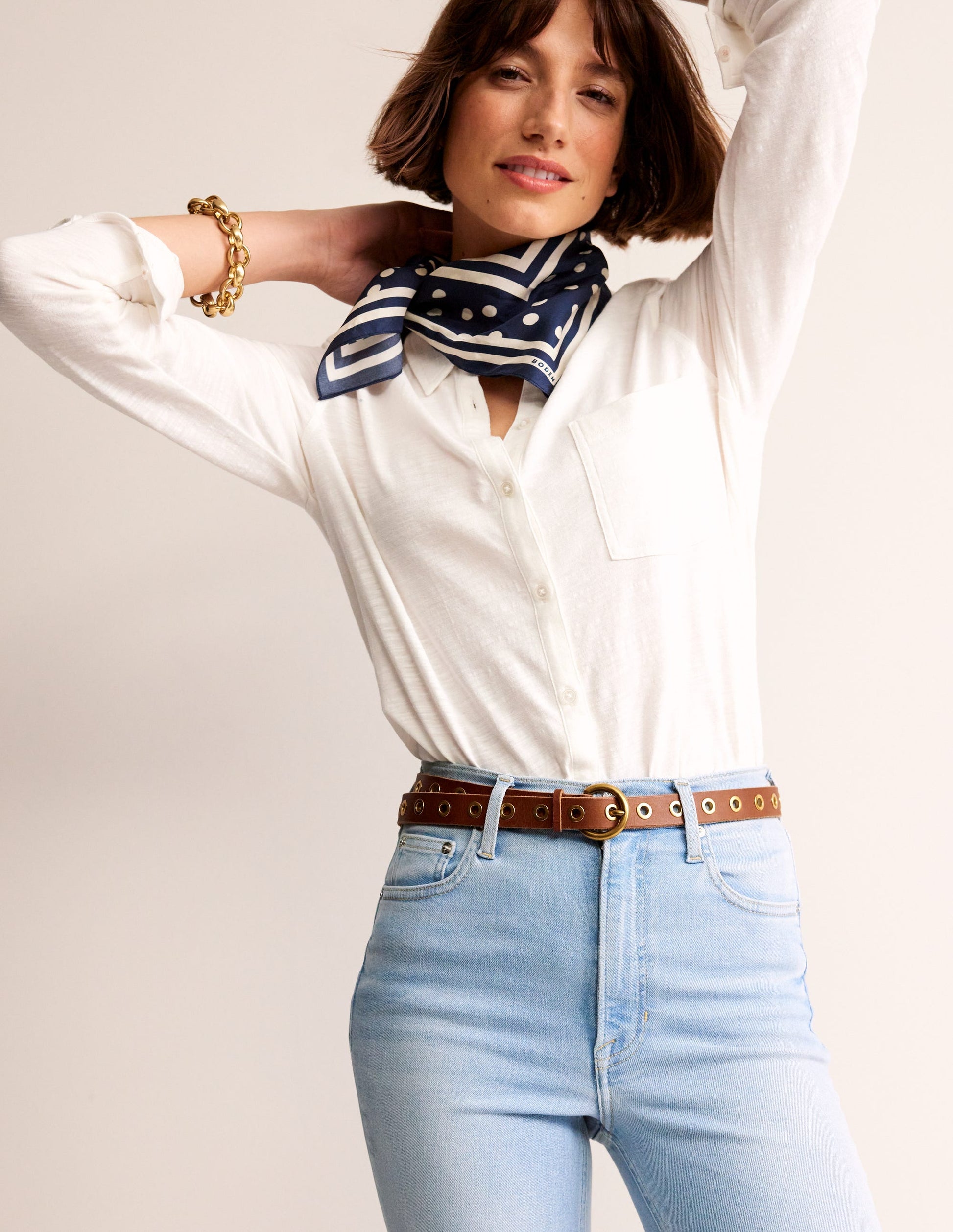 Eyelet Leather Belt-Tan-1