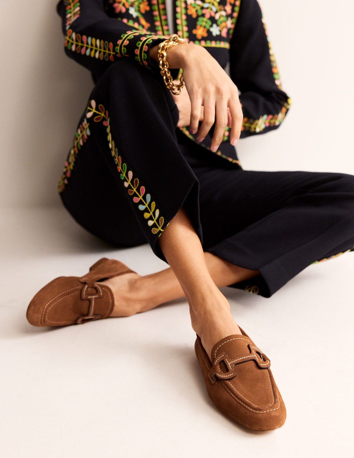 Stitched Snaffle Loafers-Golden Brown Suede - Image 1