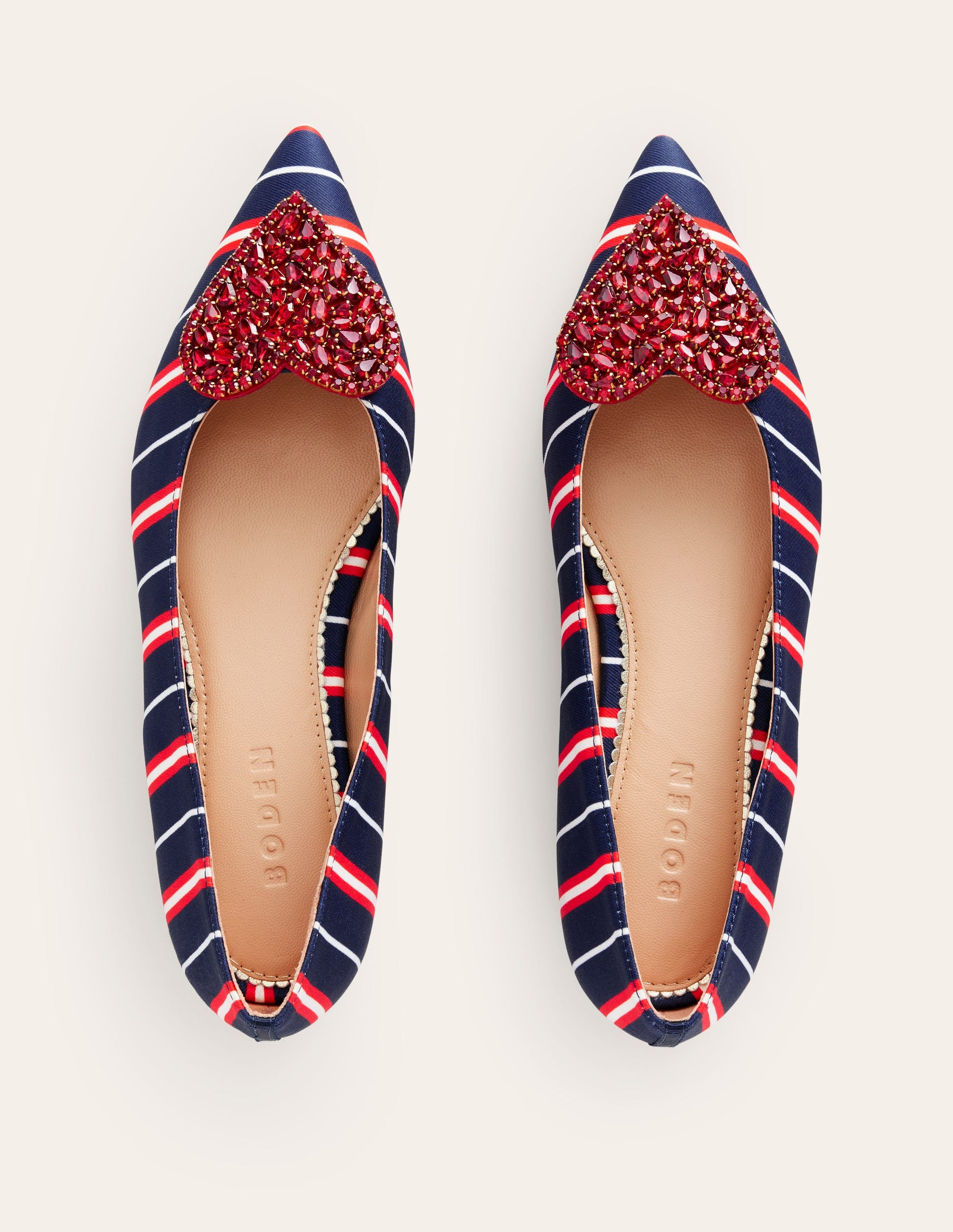 Heart Embellished Flat Point-Navy Stripe-5