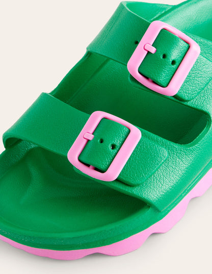 Lyla Double Buckle Slide-Rich Emerald/Soft Pink