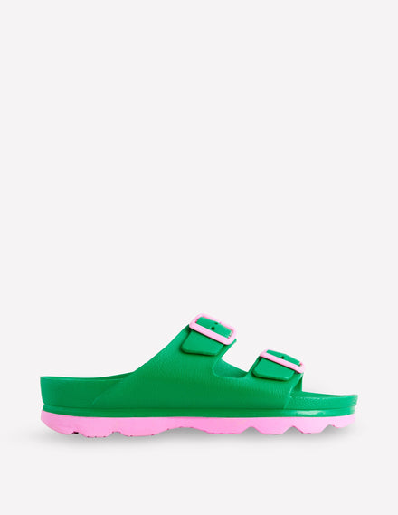 Lyla Double Buckle Slide-Rich Emerald/Soft Pink