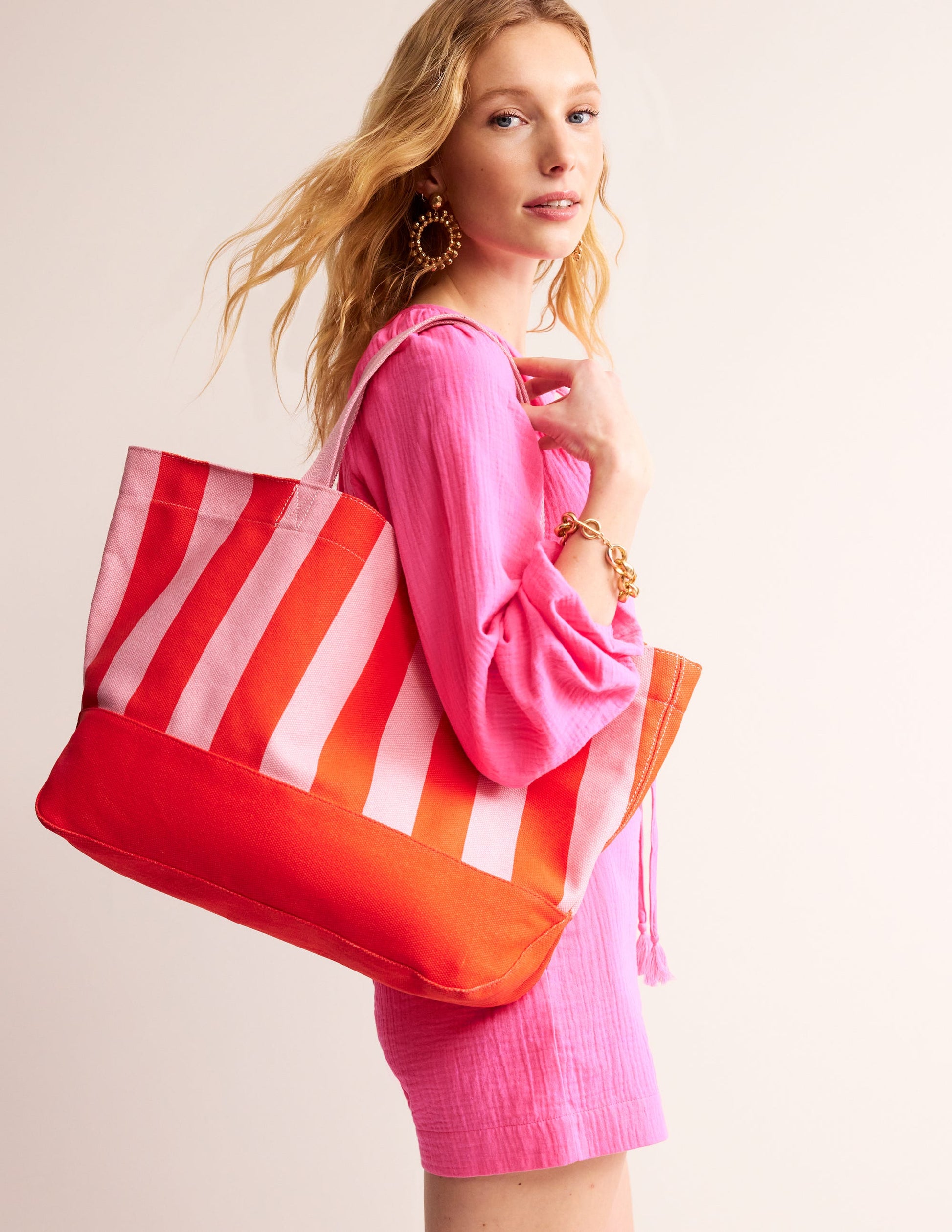 Relaxed Canvas Tote Bag-Pink Stripe-1