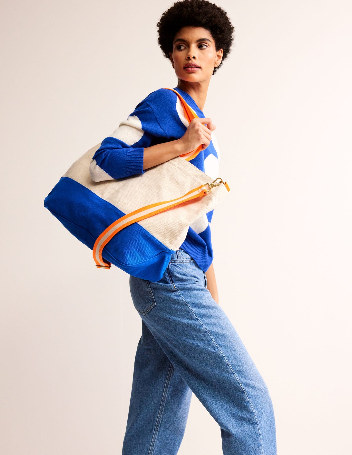 Canvas Weekender Tote Bag-Neutral/ Blue