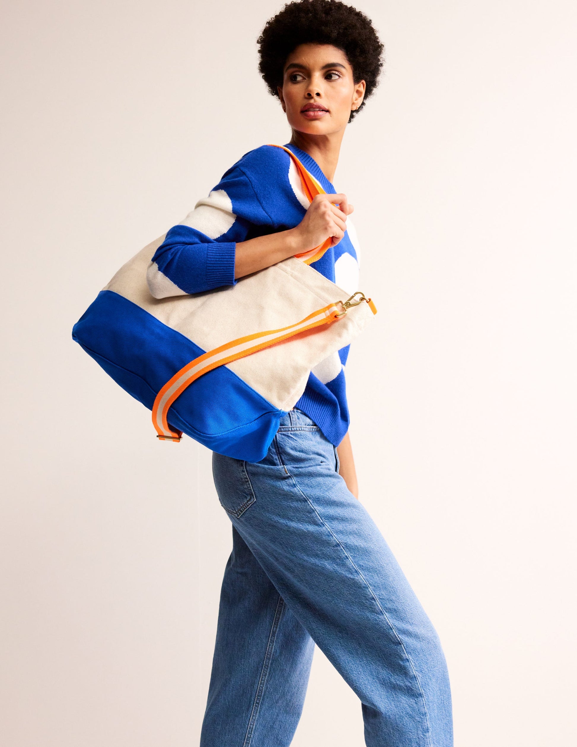 Canvas Weekender Tote Bag-Neutral/ Blue-1