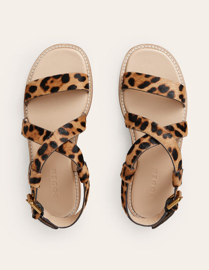 Cross Strap Flat Sandals-Classic Leopard-5