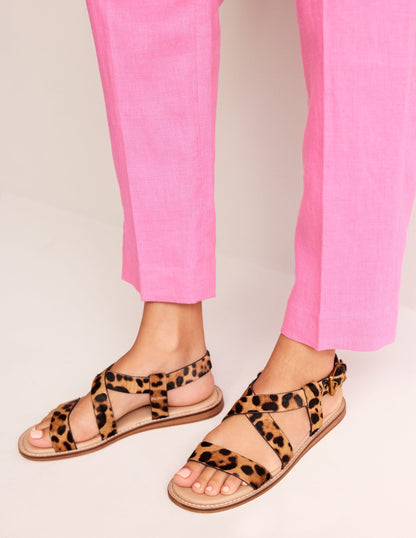 Cross Strap Flat Sandals-Classic Leopard-1
