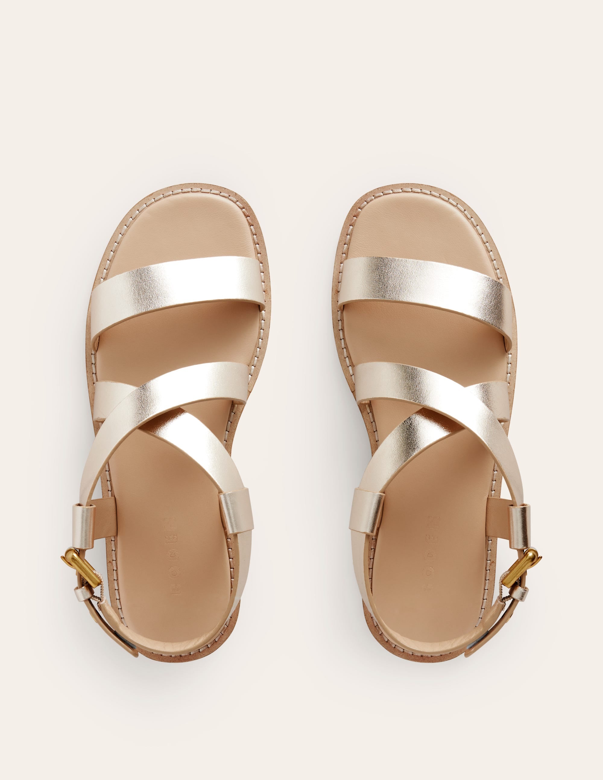 Cross Strap Flat Sandals-Gold Leather - Image 6