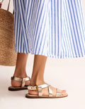 Cross Strap Flat Sandals-Gold Leather