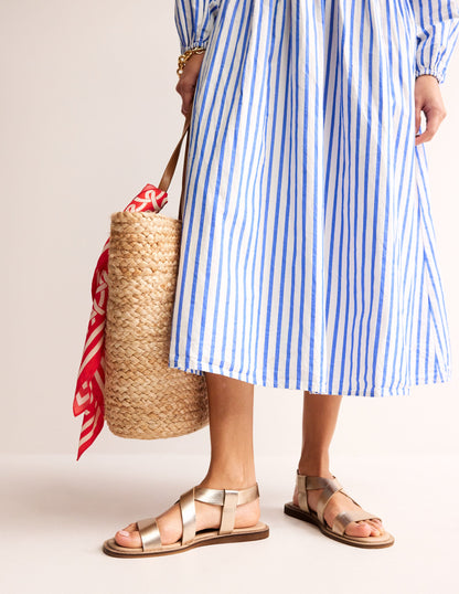 Cross Strap Flat Sandals-Gold Leather-2