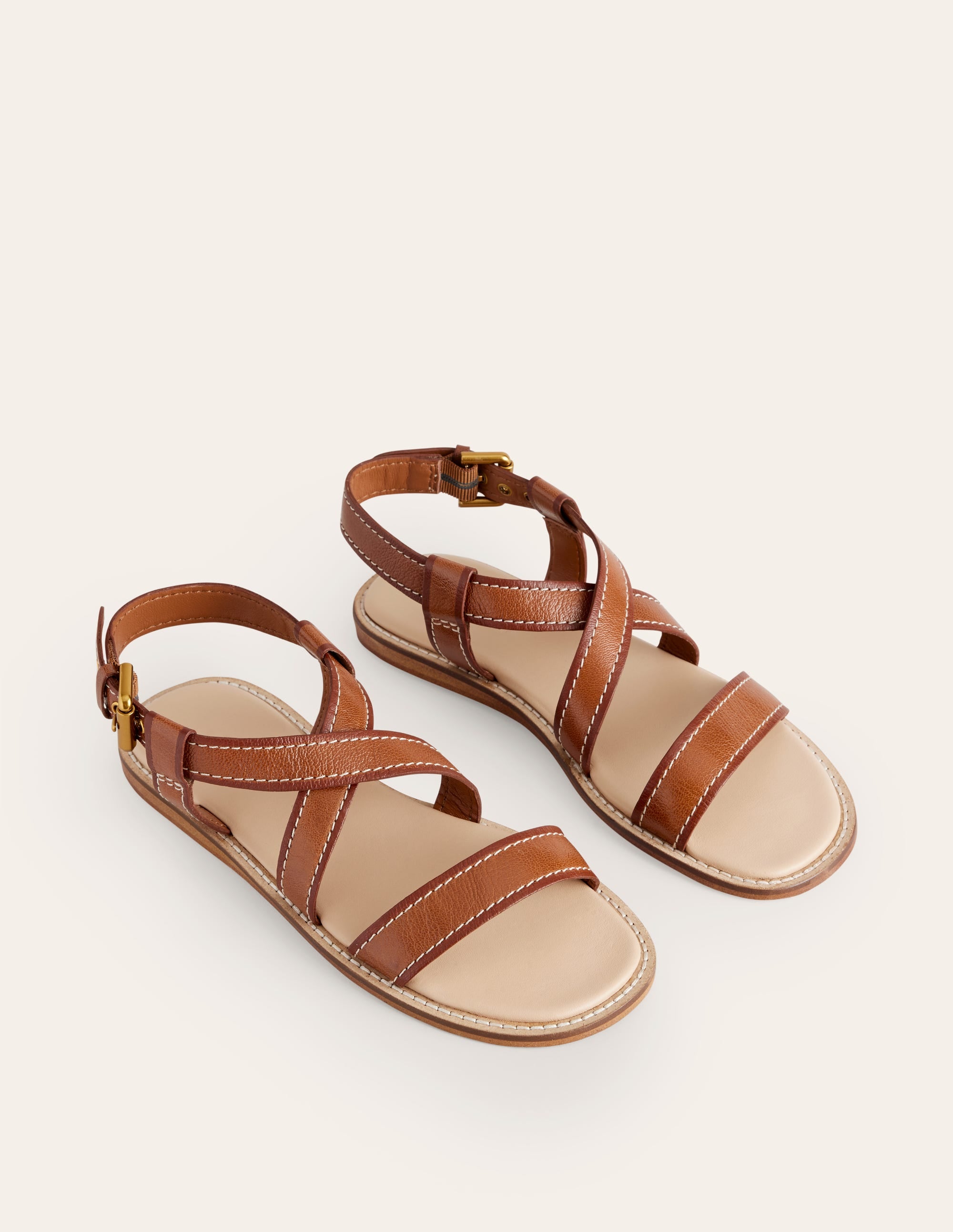 Cross Strap Flat Sandals-Tan Lux Leather - Image 4