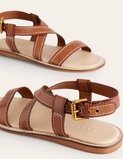 Cross Strap Flat Sandals-Tan Lux Leather-5