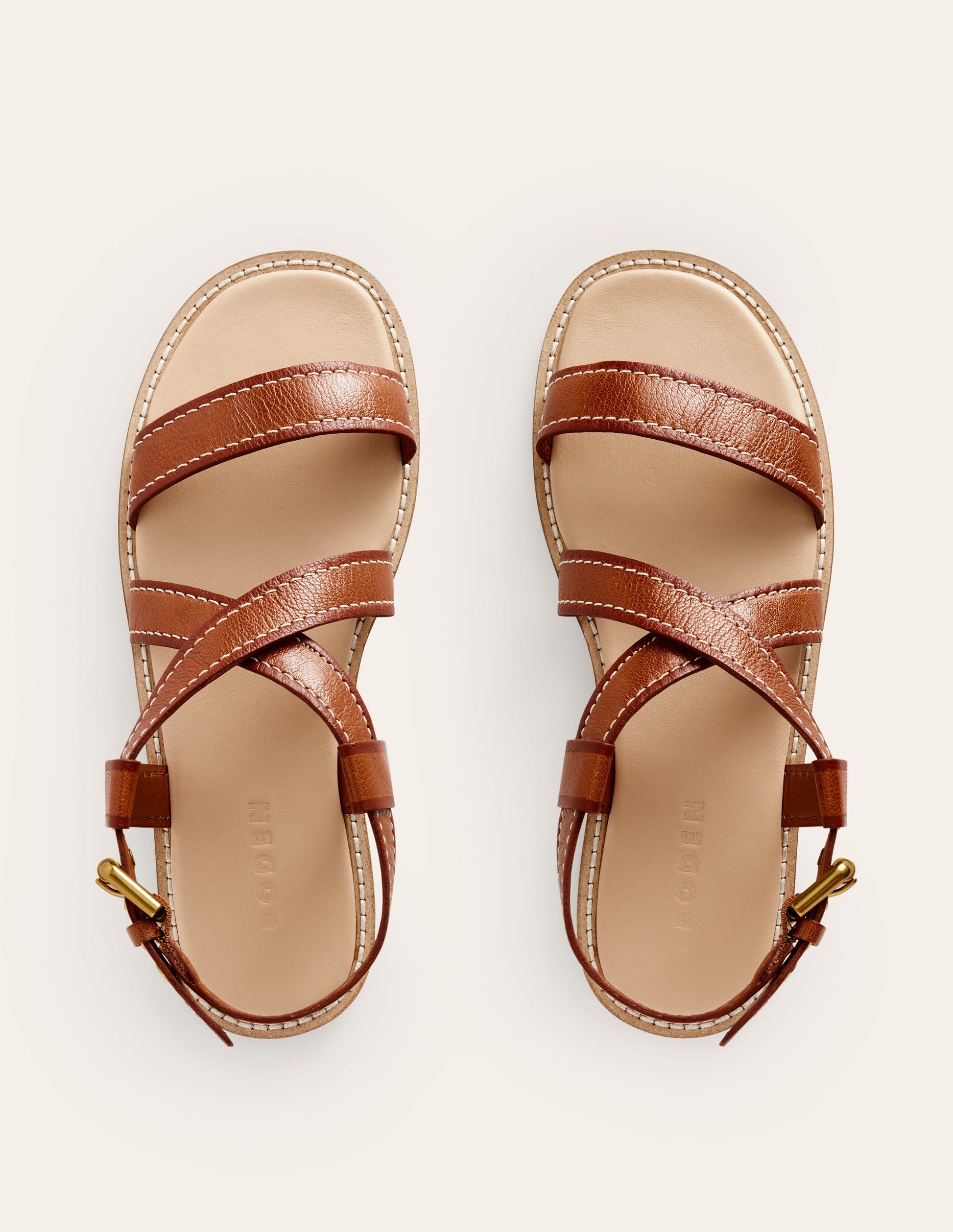 Cross Strap Flat Sandals-Tan Lux Leather-6