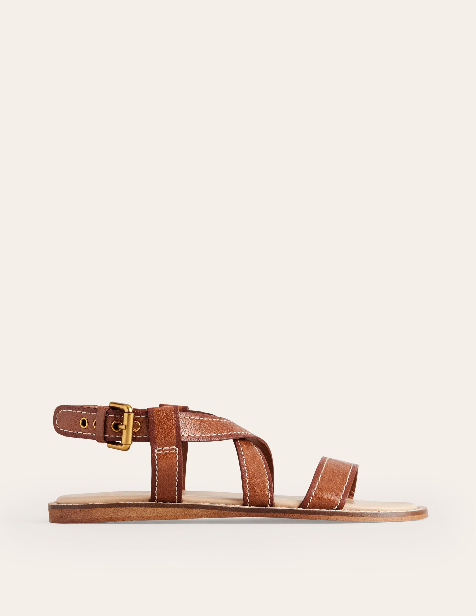Cross Strap Flat Sandals-Tan Lux Leather-3