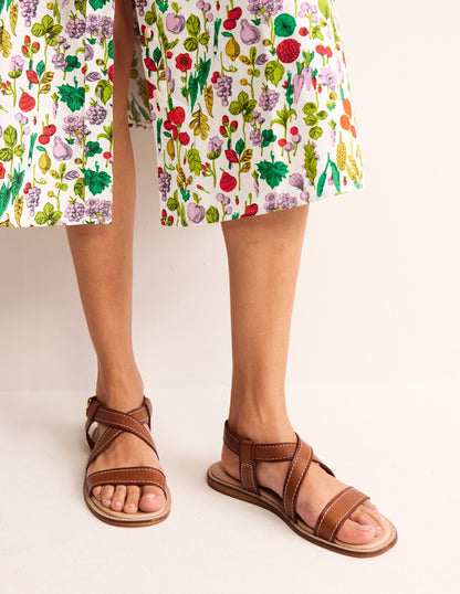 Cross Strap Flat Sandals-Tan Lux Leather-2