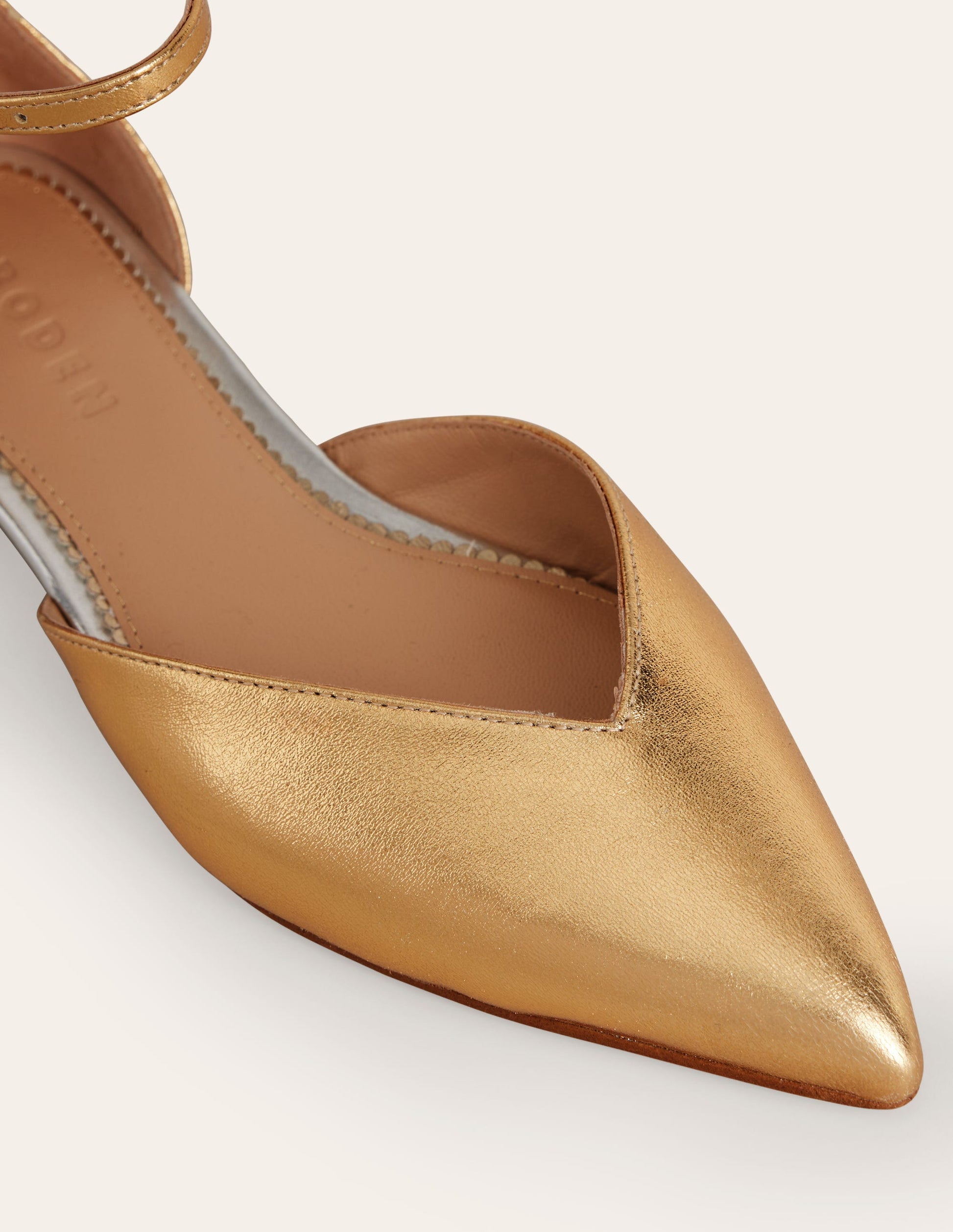 Ankle Strap Point Flats-Gold Metallic Leather-4