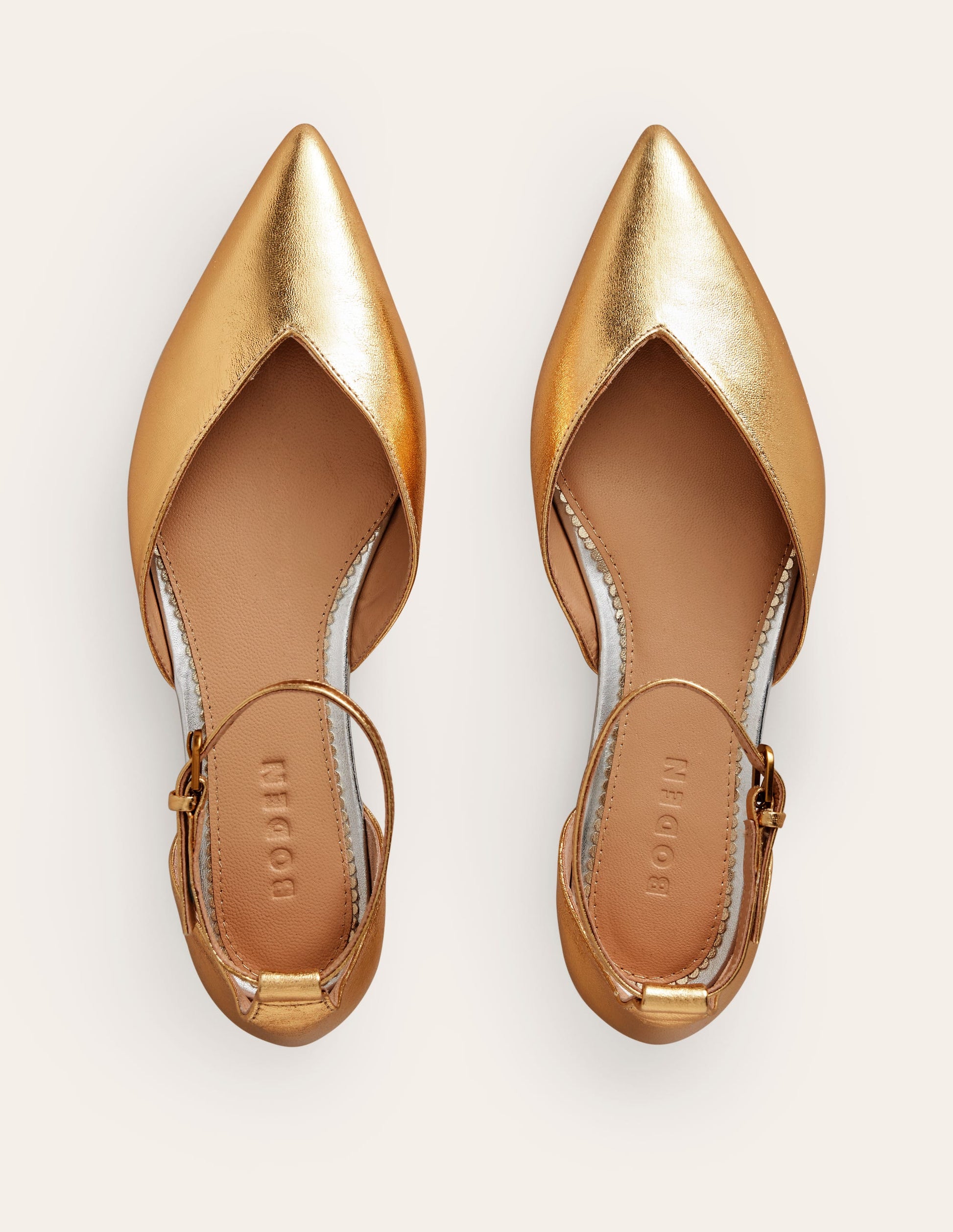 Ankle Strap Point Flats-Gold Metallic Leather-5