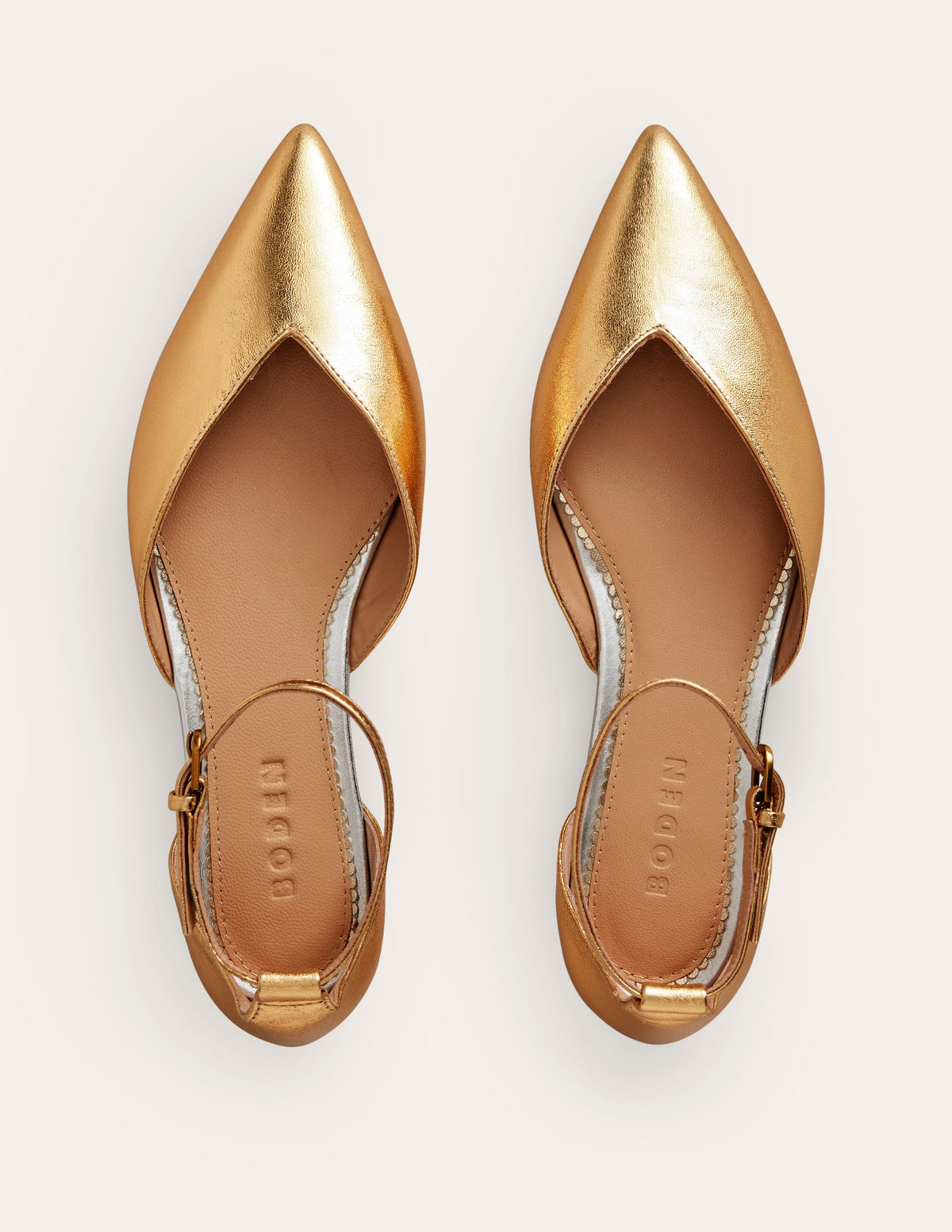 Ankle Strap Point Flats-Gold Metallic Leather - Image 5