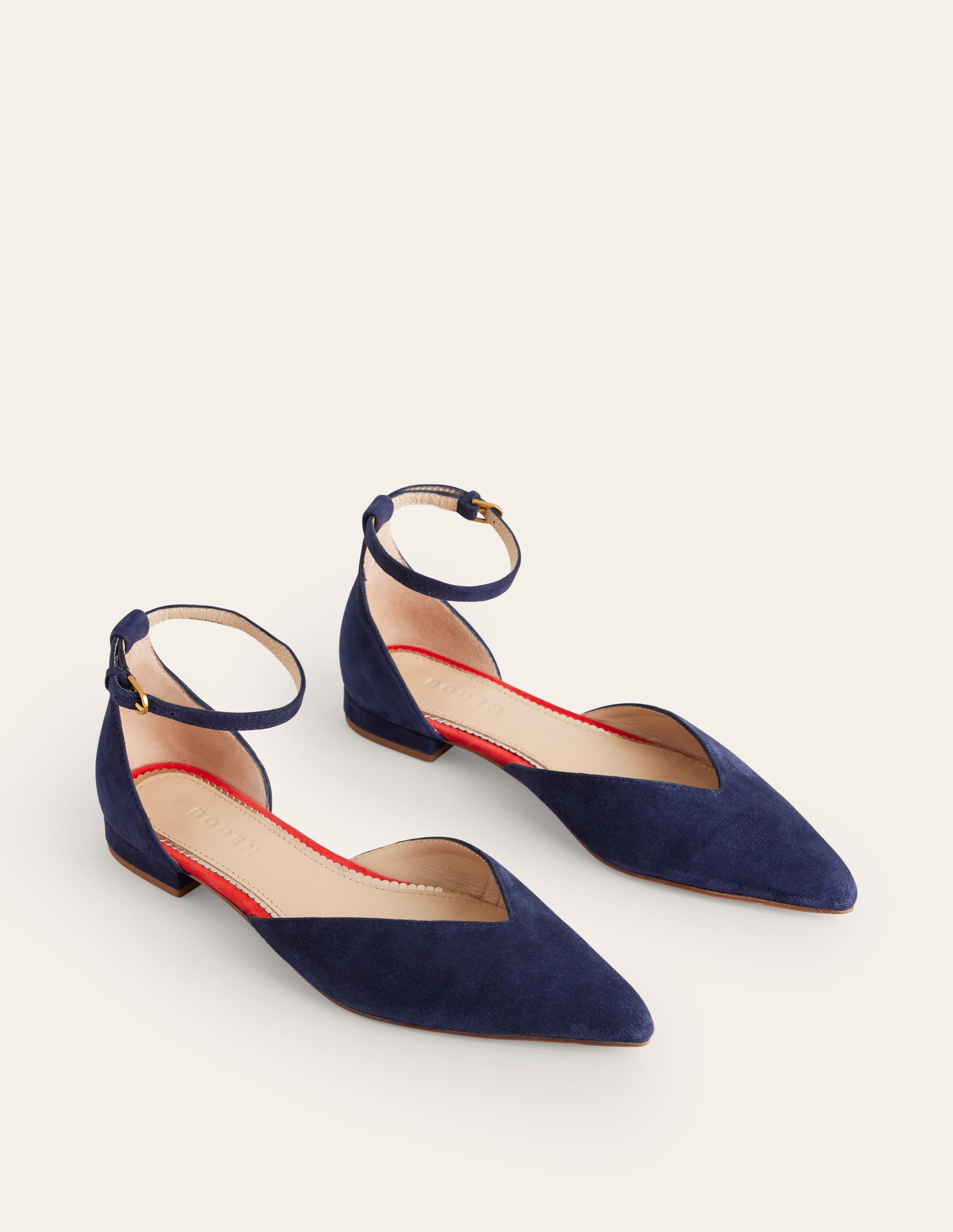 Ankle Strap Point Flats-Navy Suede - Image 3