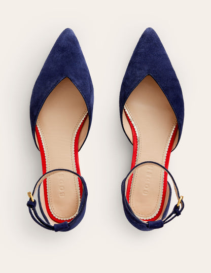 Ankle Strap Point Flats-Navy Suede-5