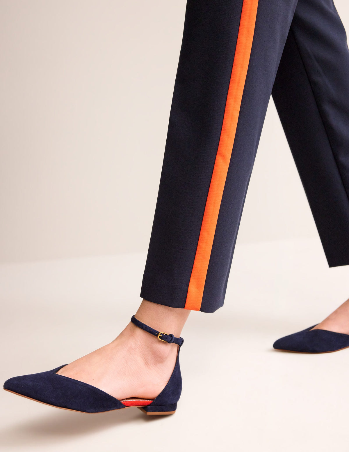 Ankle Strap Point Flats-Navy Suede - Image 1