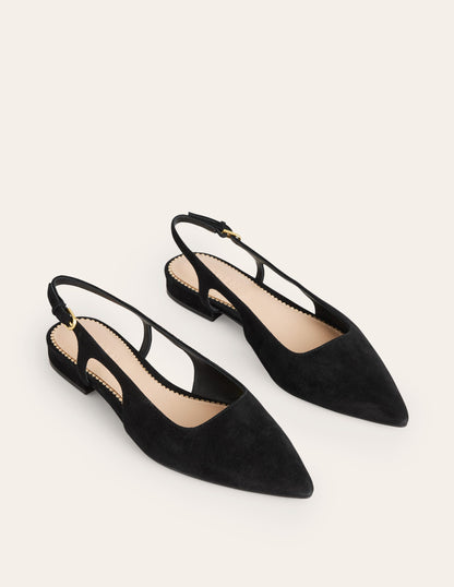 Cut Out Slingback Flat-Black suede