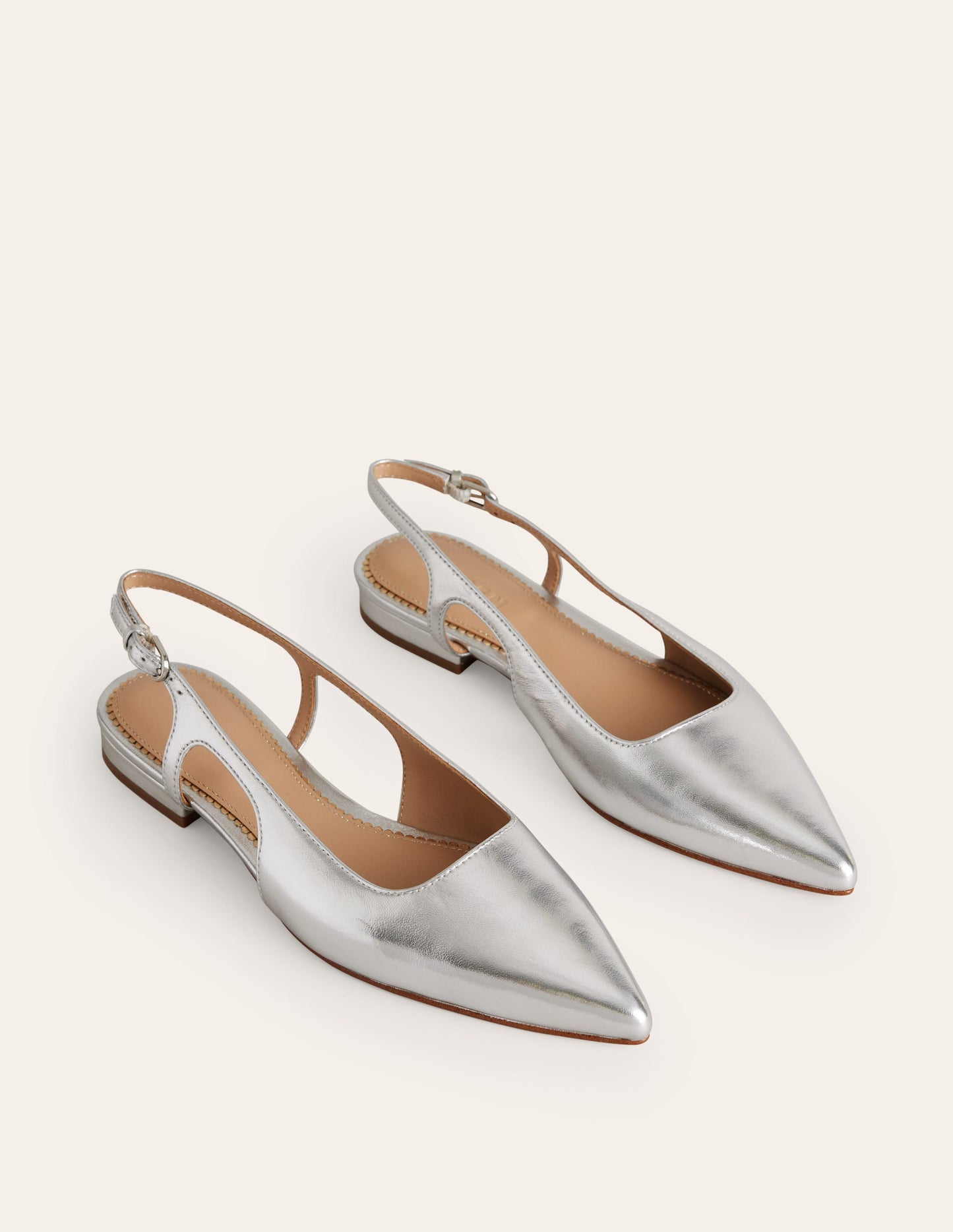 Cut Out Slingback Flat-Silver Leather